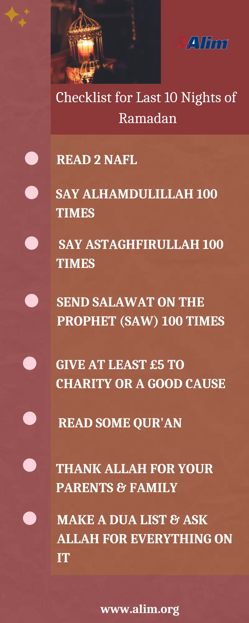Checklist for last 10 nights of Ramadan
